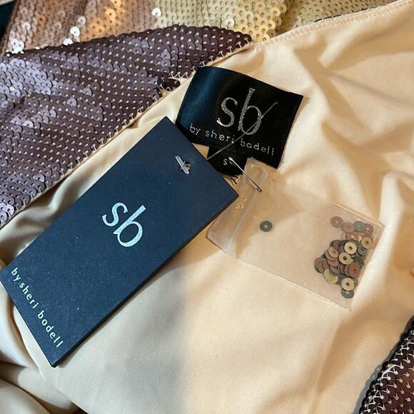 Sheri Bodell Sequined Gold Brown Cocktail Mini Dress Size S BNWT - Picture 9 of 15